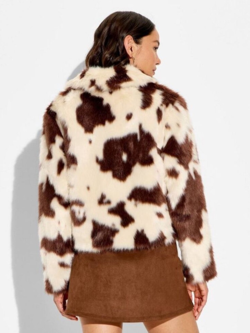 Wild Fable Women’s Faux Fur Jacket - Brown Cow Print Size Extra Large NWT - Picture 3 of 8